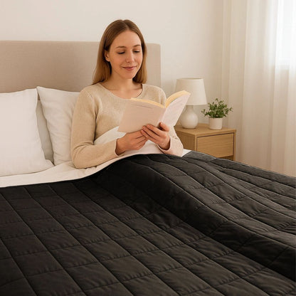 Weighted Blanket with Storage Bag 125 X 180cm 6kg - Black Cozy Weighted Blanket for Relaxation, Rest & Sleep