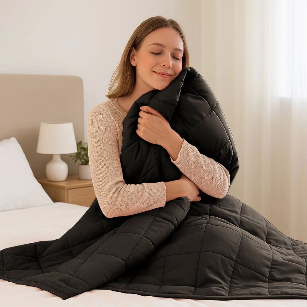 Weighted Blanket with Storage Bag 150 X 200cm 8kg - Black Cozy Weighted Blanket for Relaxation, Rest & Sleep