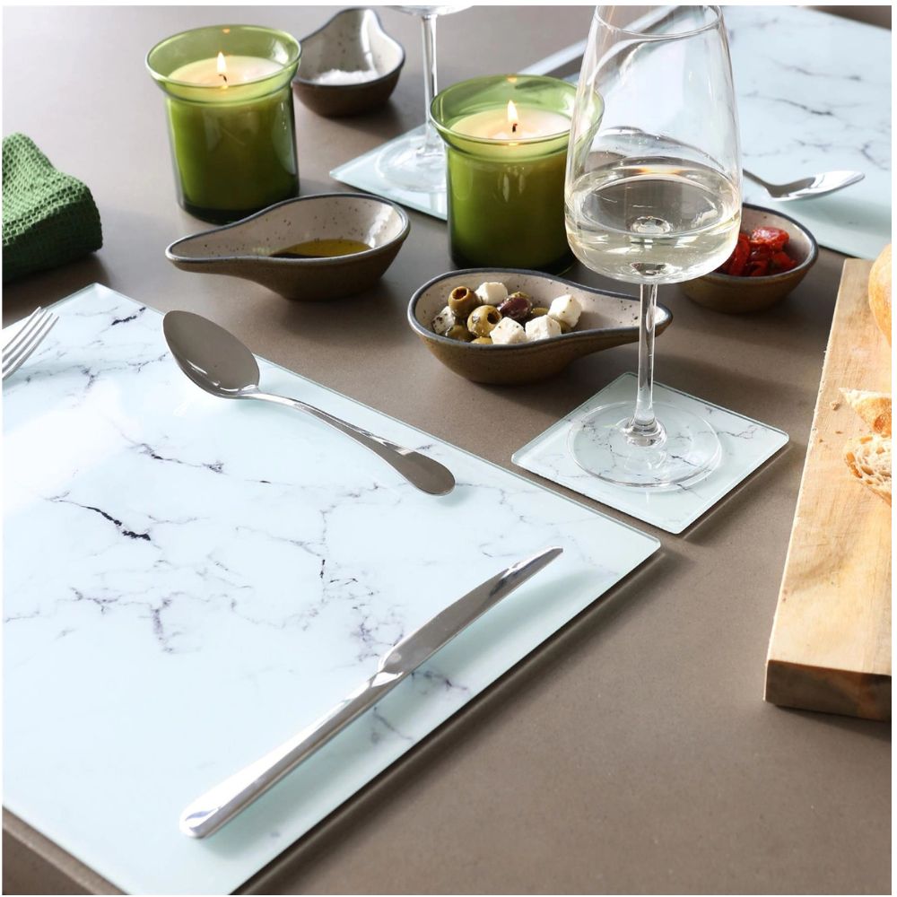 Harbour Housewares Glass Chopping Board 50 × 40 cm, Marble Kitchen Worktop Saver, Tempered Glass Cutting Board