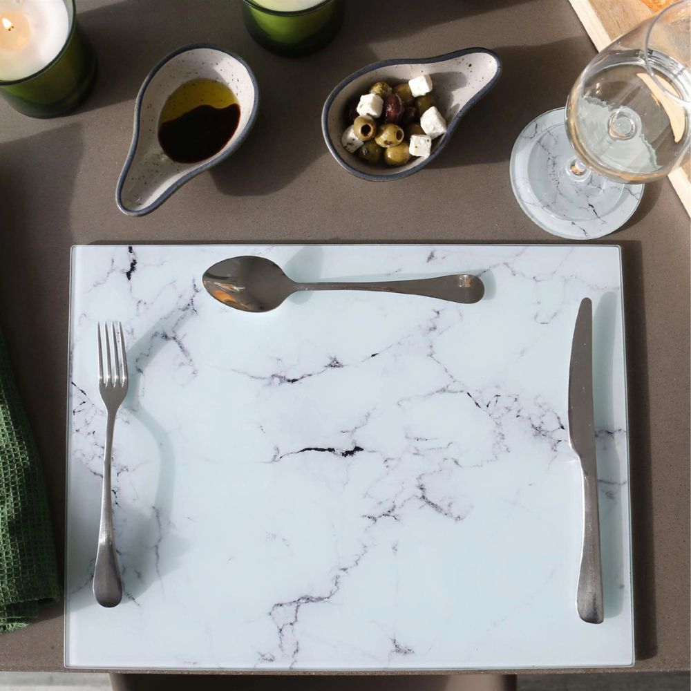 Harbour Housewares Glass Chopping Board 50 × 40 cm, Marble Kitchen Worktop Saver, Tempered Glass Cutting Board