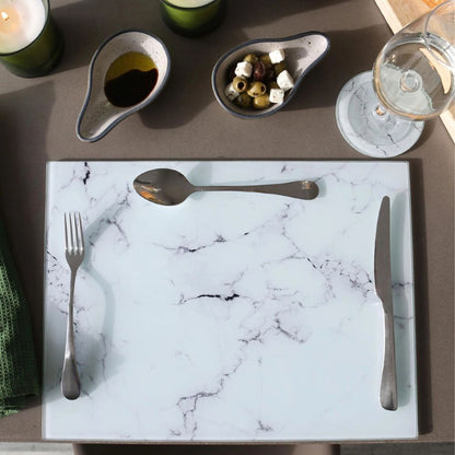 Harbour Housewares Glass Chopping Board 50 × 40 cm, Marble Kitchen Worktop Saver, Tempered Glass Cutting Board