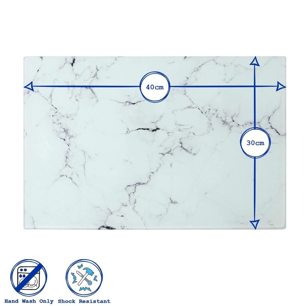 Harbour Housewares Glass Chopping Board 50 × 40 cm, Marble Kitchen Worktop Saver, Tempered Glass Cutting Board