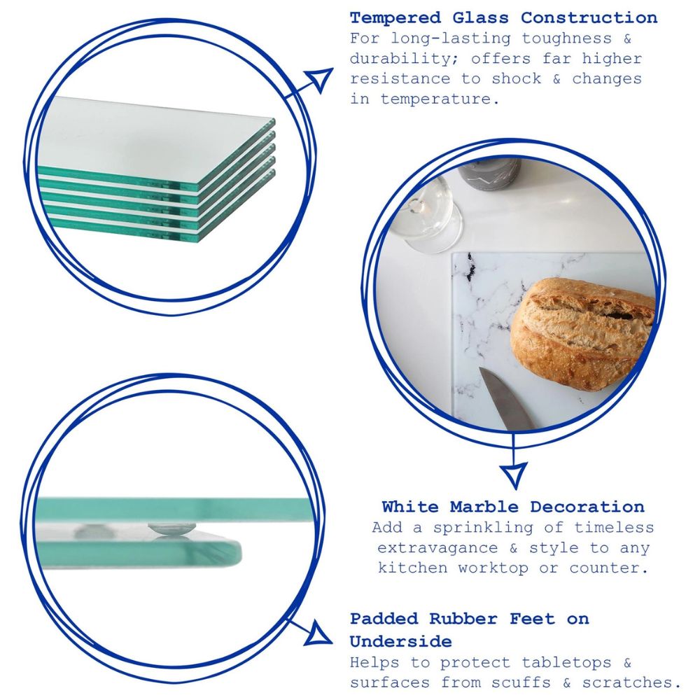 Harbour Housewares Glass Chopping Board 50 × 40 cm, Marble Kitchen Worktop Saver, Tempered Glass Cutting Board