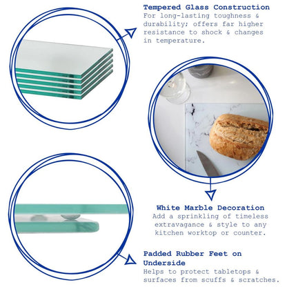 Harbour Housewares Glass Chopping Board 50 × 40 cm, Marble Kitchen Worktop Saver, Tempered Glass Cutting Board