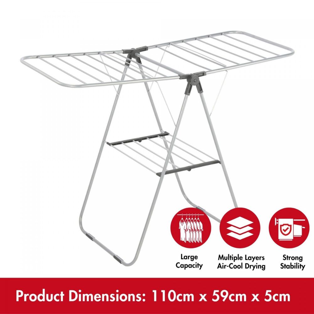 Herzberg 2-Tier Folding Steel Clothes Drying Rack, multiple Drying Rails, Space-Saving Design for Indoor & Outdoor Use
