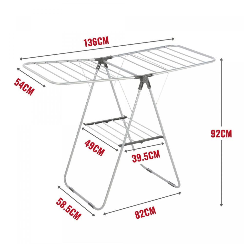 Herzberg 2-Tier Folding Steel Clothes Drying Rack, multiple Drying Rails, Space-Saving Design for Indoor & Outdoor Use