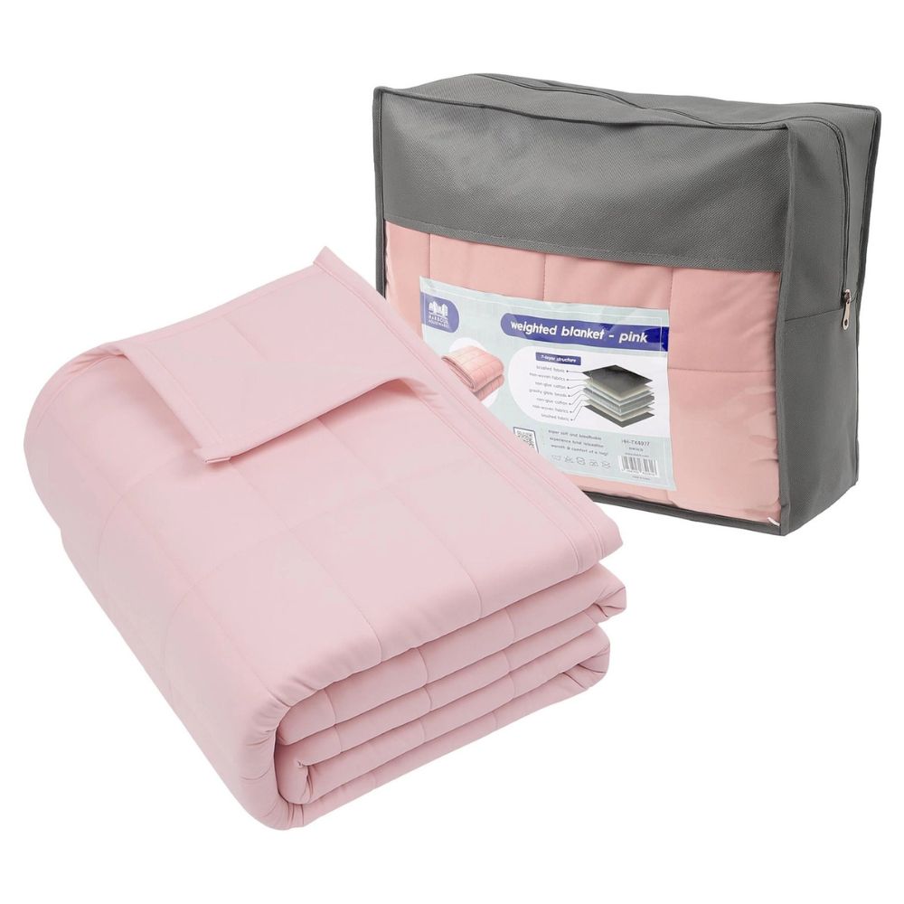Weighted Blanket with Storage Bag 125 X 150cm 4kg - Pink Cozy Weighted Blanket for Relaxation, Rest & Sleep