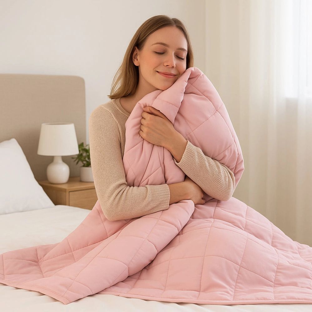 Weighted Blanket with Storage Bag 150 X 200cm 8kg - Pink Cozy Weighted Blanket for Relaxation, Rest & Sleep