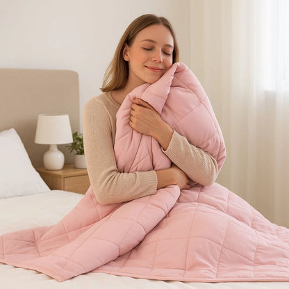 Weighted Blanket with Storage Bag 150 X 200cm 8kg - Pink Cozy Weighted Blanket for Relaxation, Rest & Sleep