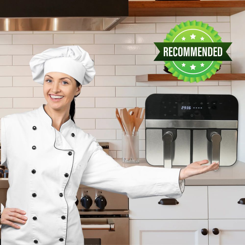 Comfy Nest  Double Basket Digital Air Fryer 9L, 2400W  Dual Cooking Compartments  Touchscreen Display, Adjustable
