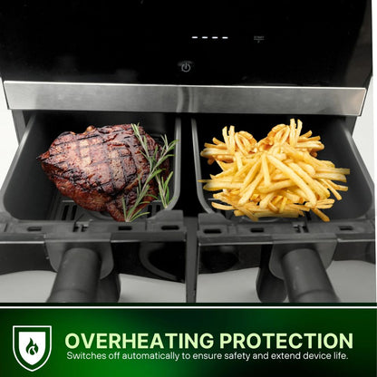 Comfy Nest  Double Basket Digital Air Fryer 9L, 2400W  Dual Cooking Compartments  Touchscreen Display, Adjustable