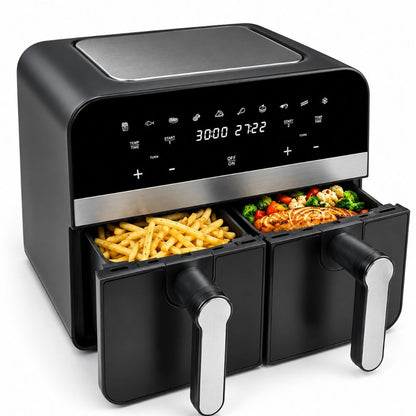 Comfy Nest  Double Basket Digital Air Fryer 9L, 2400W  Dual Cooking Compartments  Touchscreen Display, Adjustable