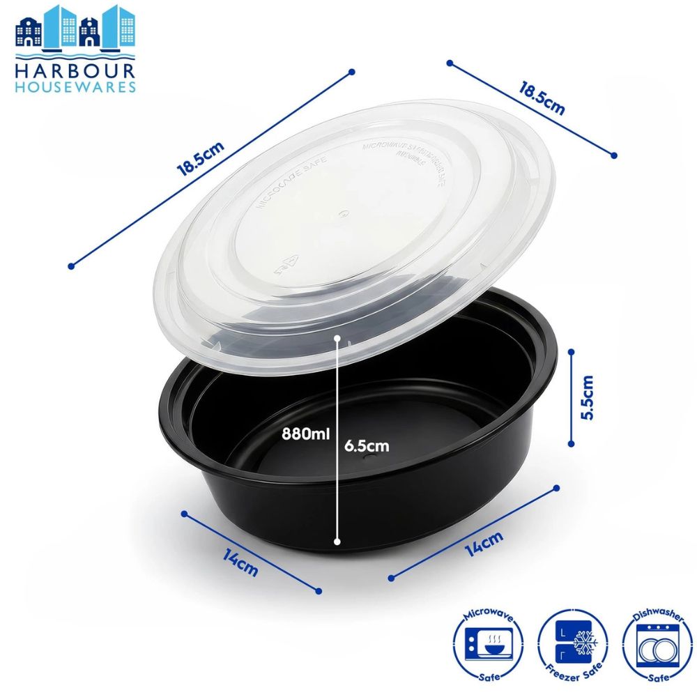 Round Reusable Meal Prep Containers, 880ml, 1 Compartment, Pack of 20, BPA-Free Food Storage Containers with Lids