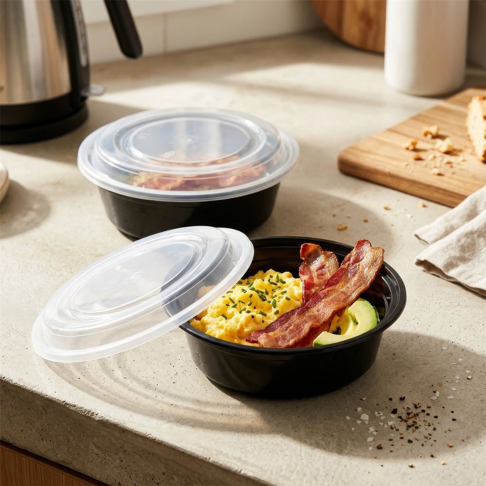 Round Reusable Meal Prep Containers, 880ml, 1 Compartment, Pack of 20, BPA-Free Food Storage Containers with Lids