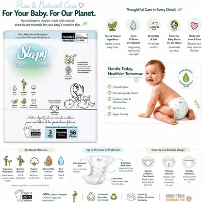 Sleepy Bio Natural Premium Baby Diapers Size 3 (4-9 kg), 168 Count, Ultra Absorbent, Hypoallergenic, Bamboo & Organic Cotton