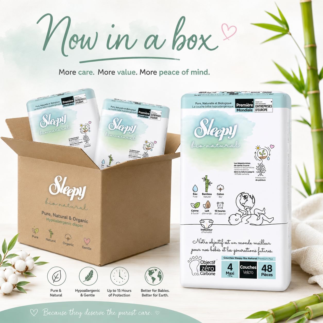 Sleepy Bio Natural Premium Baby Diapers Size 4 (7-14 kg), 144 Count, Ultra Absorbent, Hypoallergenic, Bamboo & Organic Cotton