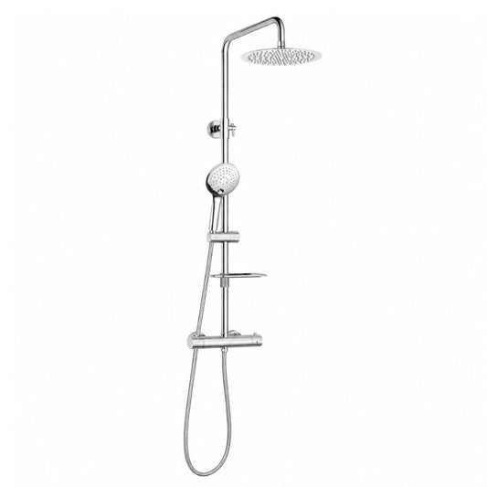 Luxury Thermostatic Shower Column Stainless Steel Chrome with Rain Shower Head, Hand Shower, Thermostatic Mixer and Bar
