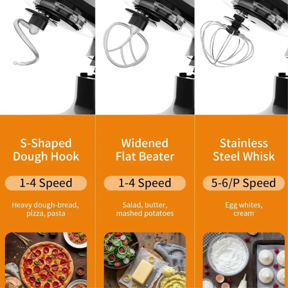 Swiss Haus Stand Mixer 1300W, 5L Large Capacity Stainless Steel Bowl,6-Speed+Pulse Function Electric Kitchen Mixer