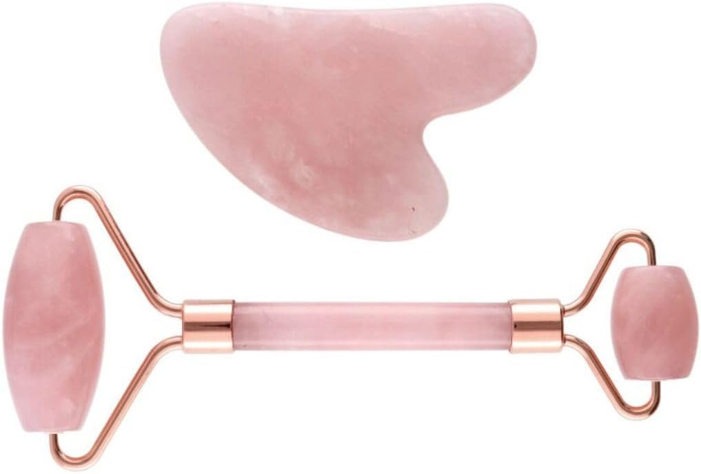 Jade Roller and Gua Sha Facial Set Natural Stone Facial Roller, Gua Sha Massage Tool, Skincare, Puffiness Reduction, Beauty Set