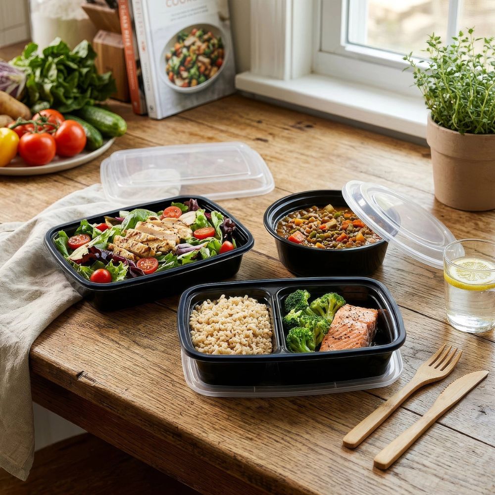 Harbour Housewares Reusable Meal Prep Containers, 800ml, 2 Compartments, Pack of 10, BPA-Free