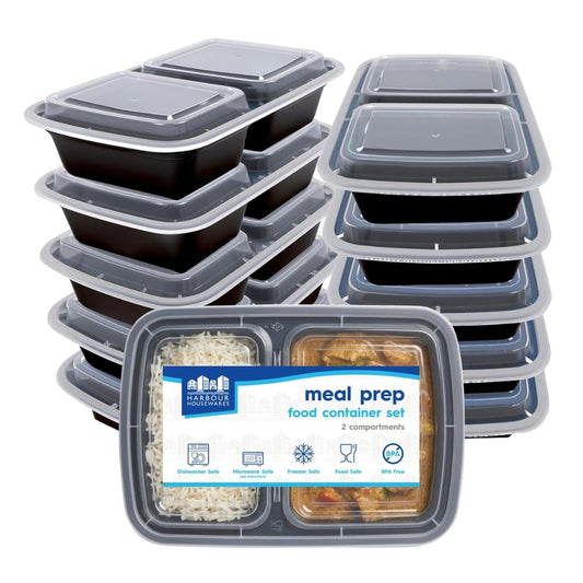 Harbour Housewares Reusable Meal Prep Containers, 800ml, 2 Compartments, Pack of 10, BPA-Free