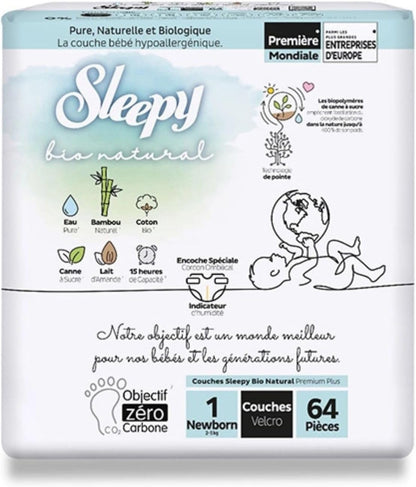 Sleepy Bio Newborn Premium Size 1 (2-11 kg) Pack of 192 Nappies, Hypoallergenic, Ultra-Absorbent, Bamboo & Organic Cotton